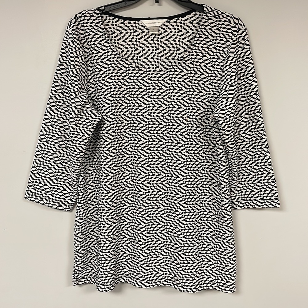Christopher & Banks pull over blouse, L, Black & White , Stretchy, scoop neck